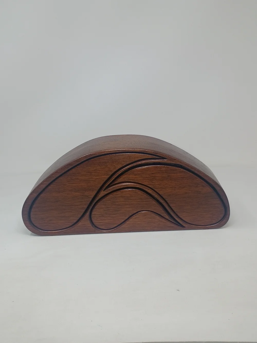 Vintage Hand-Carved Bandsaw Wooden 3-Drawer Teardrop Jewelry Box–Keepsake